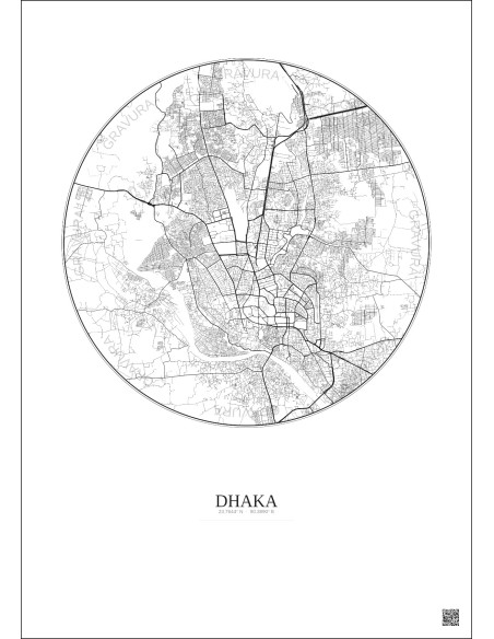 Affiche Dhaka – Poster carte de ville 10km | Gravura – Fond clair