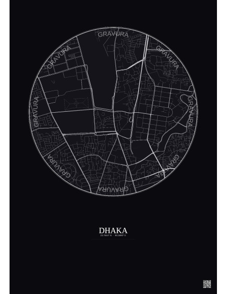 Affiche Dhaka – Poster carte de ville 2.5km | Gravura – Fond foncé
