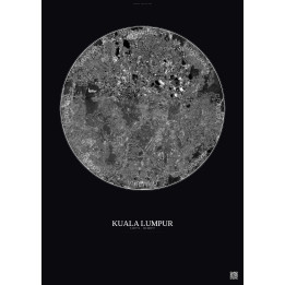 Affiche Kuala Lumpur – Poster vue satellite 10km N&B | Gravura – Fond foncé