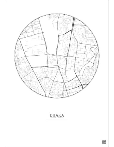 Dhaka City Map Poster 2.5km | Gravura – Light background