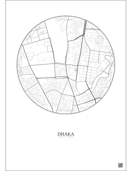 Dhaka City Map Poster 2.5km | Gravura – Light background