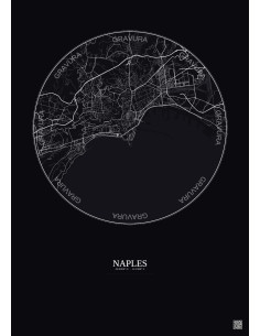Affiche Naples – Poster carte de ville 5km | Gravura – Fond foncé