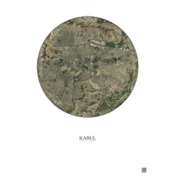 Affiche Kabul – Poster vue satellite 10km Couleur | Gravura – Fond clair