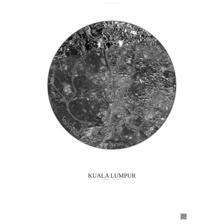 Kuala Lumpur Satellite View Poster 2.5km B&W | Gravura – Light background
