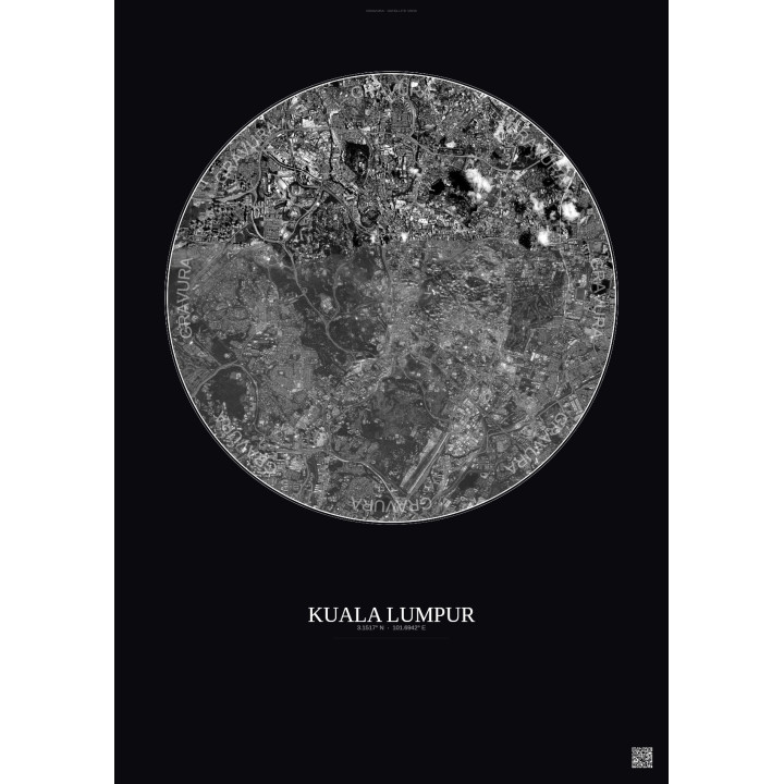 Kuala Lumpur Satellite View Poster 6km B&W | Gravura – Dark background