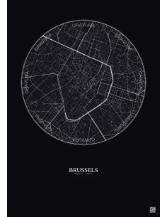 Affiche Brussels – Poster carte de ville 2.5km | Gravura – Fond foncé