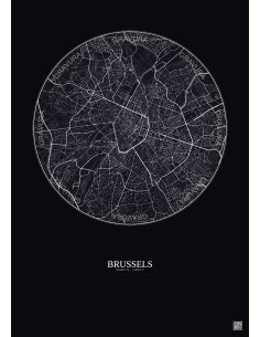 Affiche Brussels – Poster carte de ville 6km | Gravura – Fond foncé