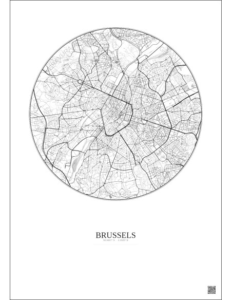 Affiche Brussels – Poster carte de ville 6km | Gravura – Fond clair