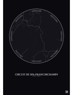 Affiche Circuit De Spa Francorchamps – Poster carte de ville 2.5km | Gravura – Fond foncé