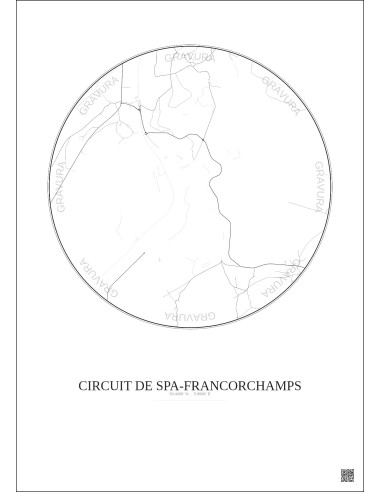 Affiche Circuit De Spa Francorchamps – Poster carte de ville 2.5km | Gravura – Fond clair