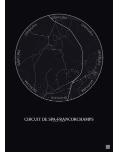 Affiche Circuit De Spa Francorchamps – Poster carte de ville 5km | Gravura – Fond foncé