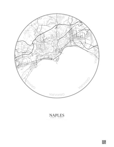 Affiche Naples – Poster carte de ville 5km | Gravura – Fond clair