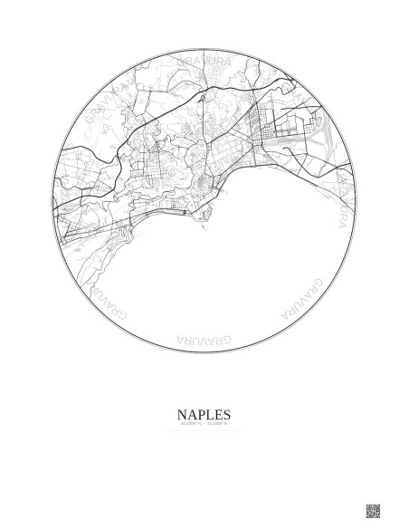 Affiche Naples – Poster carte de ville 5km | Gravura – Fond clair