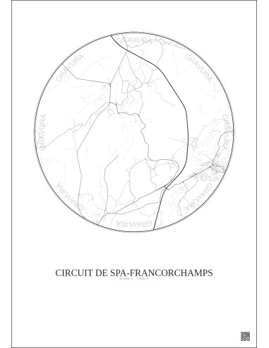 Affiche Circuit De Spa Francorchamps – Poster carte de ville 5km | Gravura – Fond clair