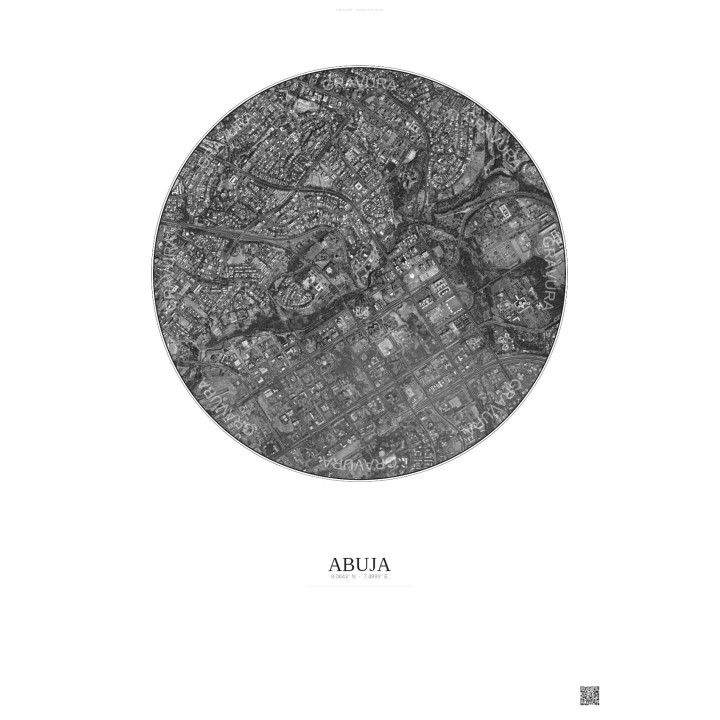 Abuja Satellite View Poster 2.5km B&W | Gravura – Light background