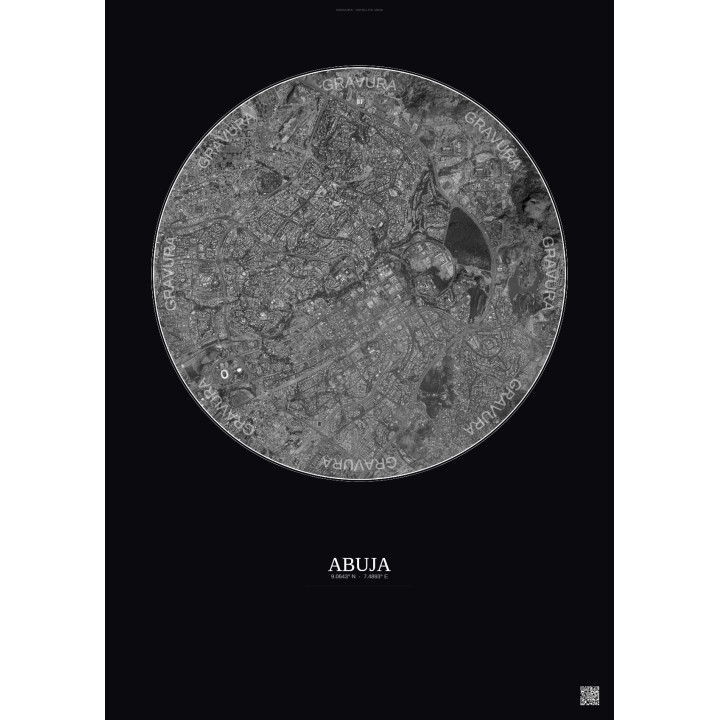 Abuja Satellite View Poster 6km B&W | Gravura – Dark background