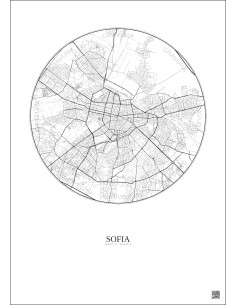 Affiche Sofia – Poster carte de ville 6km | Gravura – Fond clair