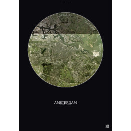 Amsterdam Satellite View Poster 10km Color | Gravura – Dark background