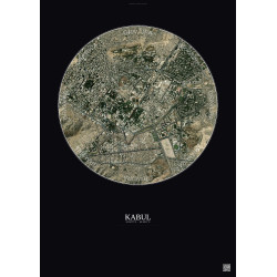 Affiche Kabul – Poster vue satellite 2.5km Couleur | Gravura – Fond foncé
