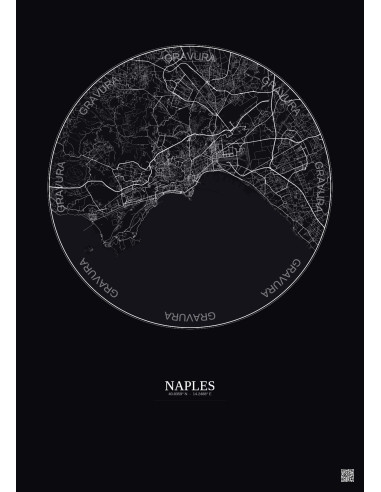 Naples City Map Poster 10km | Gravura – Dark background