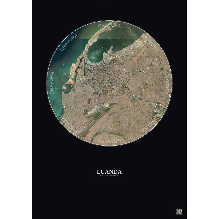 Affiche Luanda – Poster vue satellite 6km Couleur | Gravura – Fond foncé