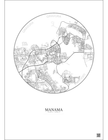 Affiche Manama – Poster carte de ville 10km | Gravura – Fond clair