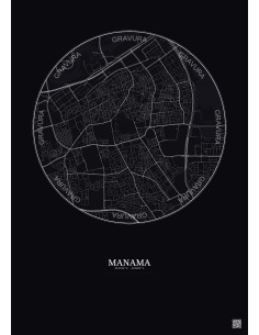Affiche Manama – Poster carte de ville 2.5km | Gravura – Fond foncé