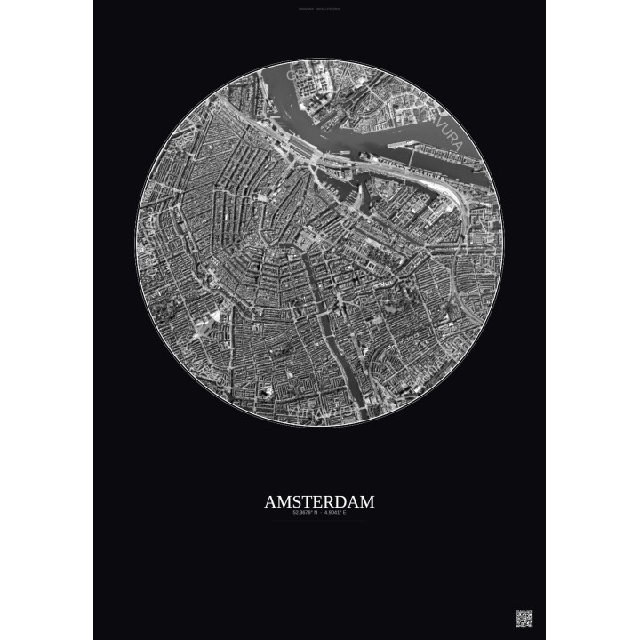 Amsterdam Satellite View Poster 2.5km B&W | Gravura – Dark background