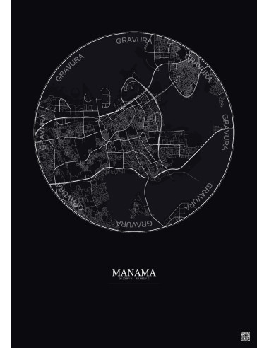 Affiche Manama – Poster carte de ville 6km | Gravura – Fond foncé