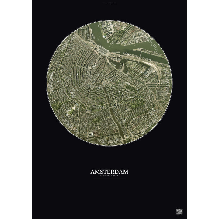 Amsterdam Satellite View Poster 2.5km Color | Gravura – Dark background