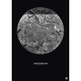 Affiche Amsterdam – Poster vue satellite 6km N&B | Gravura – Fond foncé