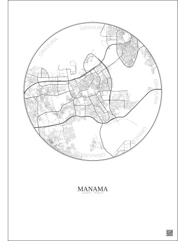 Affiche Manama – Poster carte de ville 6km | Gravura – Fond clair