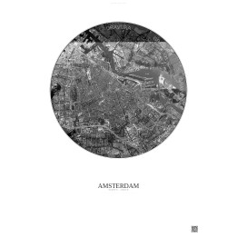 Affiche Amsterdam – Poster vue satellite 6km N&B | Gravura – Fond clair
