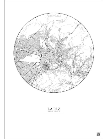 Affiche La Paz – Poster carte de ville 10km | Gravura – Fond clair