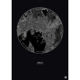 Oslo Satellite View Poster 10km B&W | Gravura – Dark background