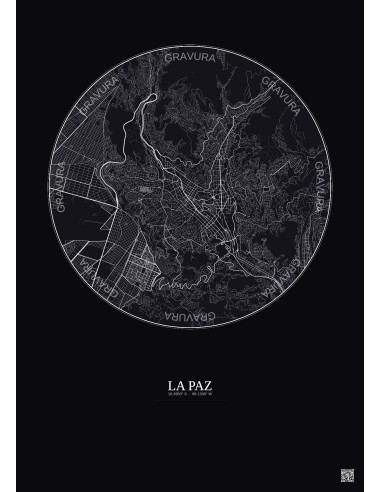 Affiche La Paz – Poster carte de ville 6km | Gravura – Fond foncé