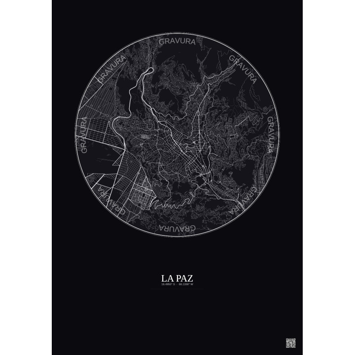 Affiche La Paz – Poster carte de ville 6km | Gravura – Fond foncé