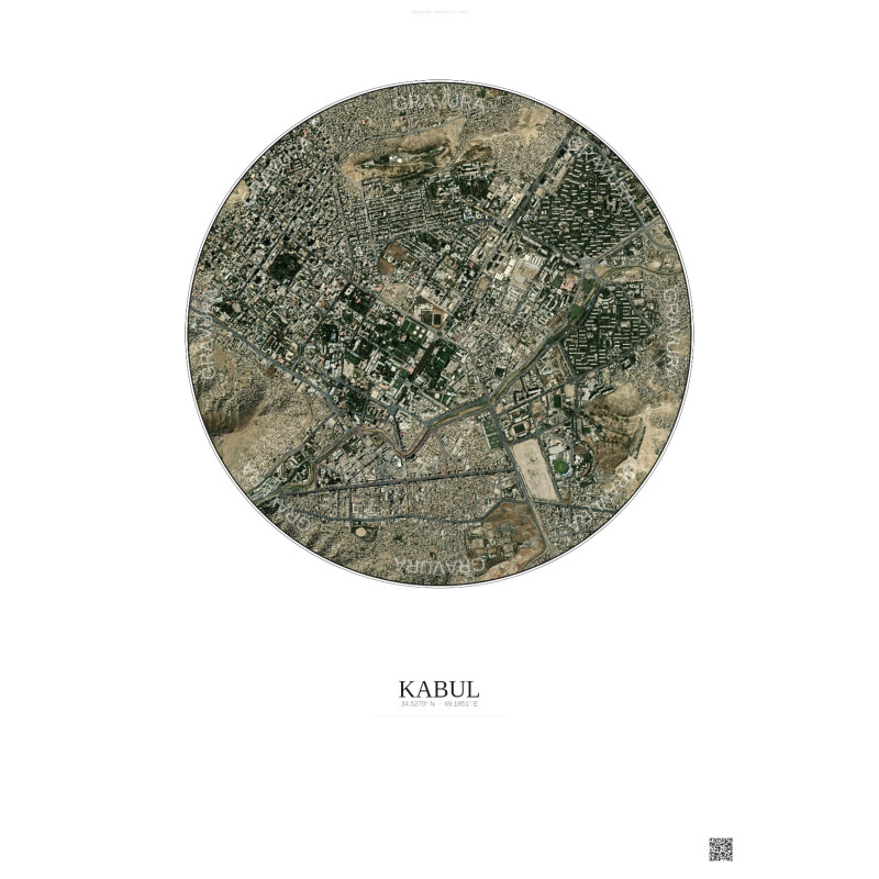 Kabul Satellite View Poster 2.5km Color | Gravura – Light background