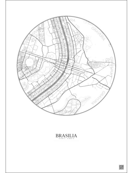 Affiche Brasilia – Poster carte de ville 6km | Gravura – Fond clair
