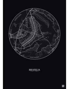 Affiche Brasilia – Poster carte de ville 10km | Gravura – Fond foncé