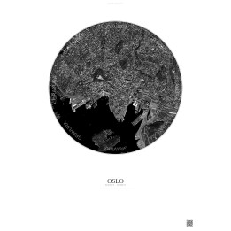 Affiche Oslo – Poster vue satellite 2.5km N&B | Gravura – Fond clair