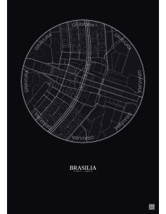 Affiche Brasilia – Poster carte de ville 2.5km | Gravura – Fond foncé