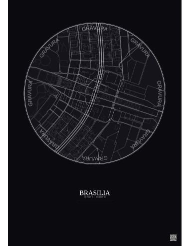 Affiche Brasilia – Poster carte de ville 2.5km | Gravura – Fond foncé