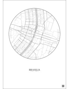 Affiche Brasilia – Poster carte de ville 2.5km | Gravura – Fond clair