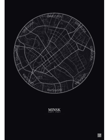 Affiche Minsk – Poster carte de ville 2.5km | Gravura – Fond foncé