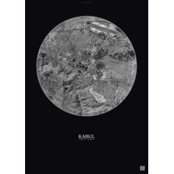 Affiche Kabul – Poster vue satellite 6km N&B | Gravura – Fond foncé