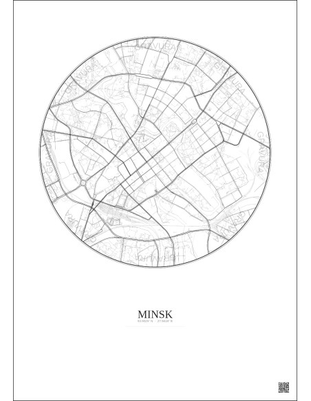 Affiche Minsk – Poster carte de ville 2.5km | Gravura – Fond clair