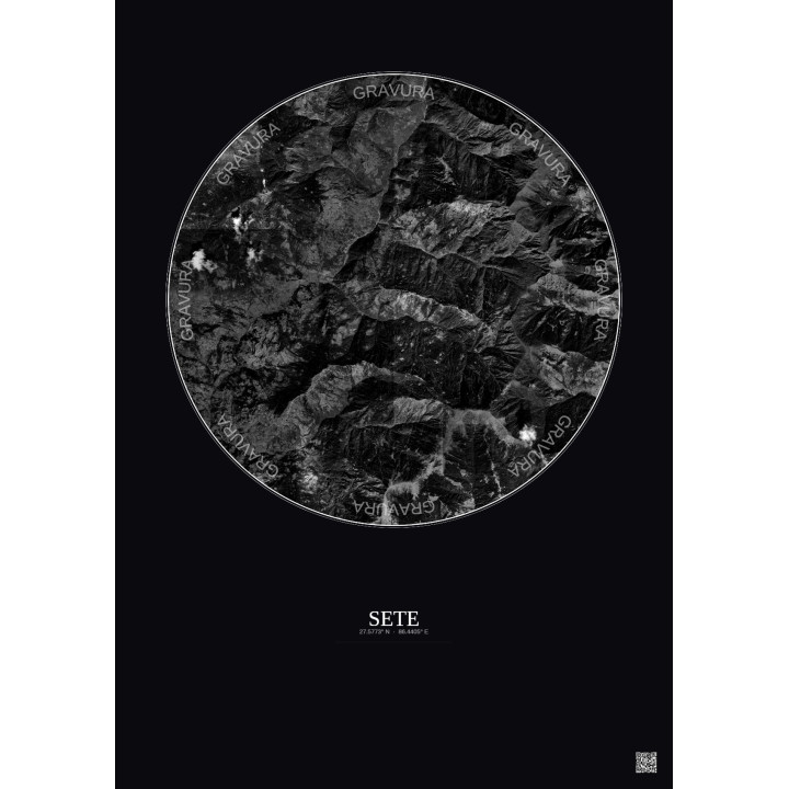 Sete Satellite View Poster 10km B&W | Gravura – Dark background