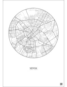 Affiche Minsk – Poster carte de ville 6km | Gravura – Fond clair