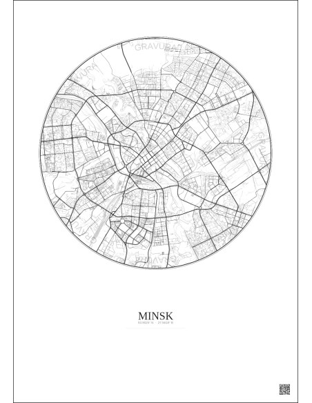 Affiche Minsk – Poster carte de ville 6km | Gravura – Fond clair